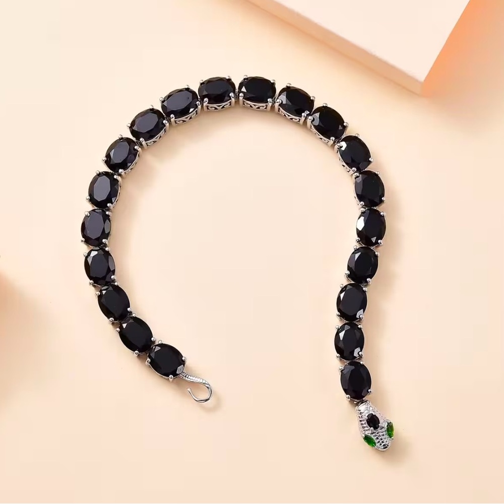 Thai Black Spinel and Chrome Diopside Tennis Bracelet. NWT